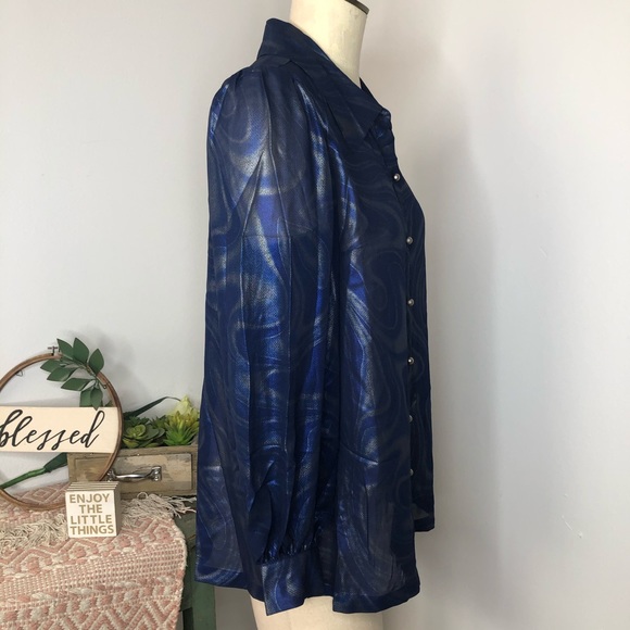 GS Disco Watercolor Sheer Cuffed Sleeves Blouse M - Picture 8 of 8